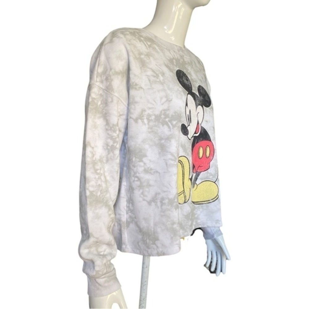 DISNEY MICKEY MOUSE White/Gray Tye Dye Crewneck Long Sleeve Sweatshirt size M - Picture 3 of 6